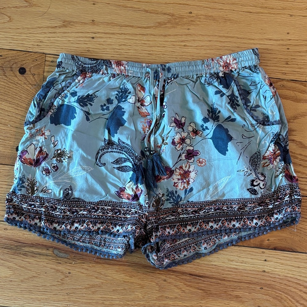 Angie Blue Floral Women's Drawstring Boho Shorts